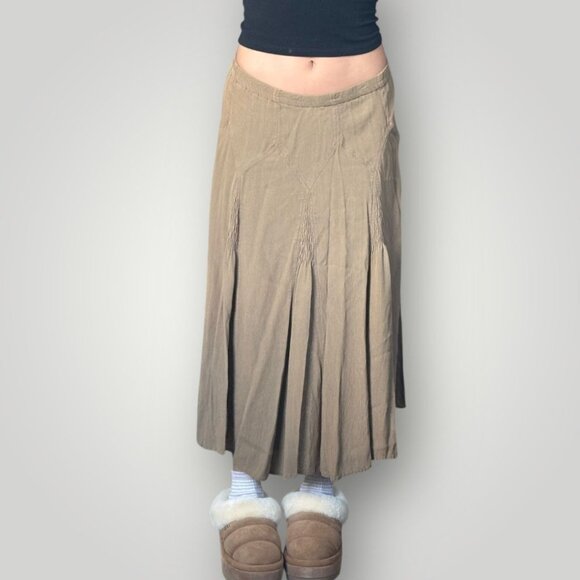 Coldwater Creek Womens PS Low Rise Brown Maxi Skirt Lined Flowy Boho A-Line Khak - Picture 1 of 8